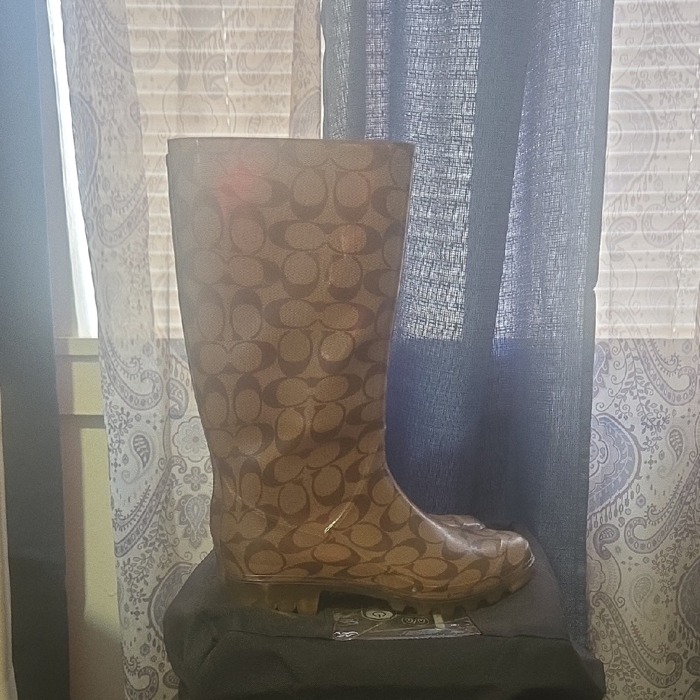 Authentic Coach Tan Monogram Rain Boots